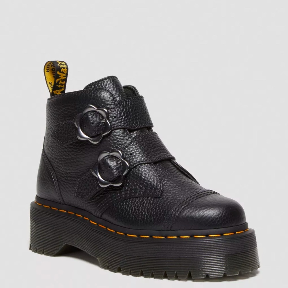 Dr. Martens Devon Flower Buckle Leather Platform Boots - Sz 7